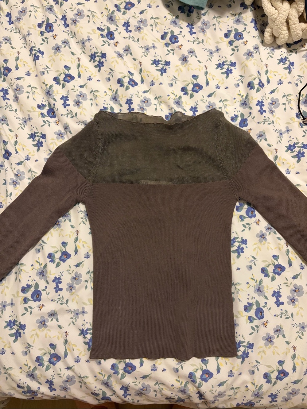 Zara Two-Tone Olive and Taupe Long Sleeve Mock Neck Top